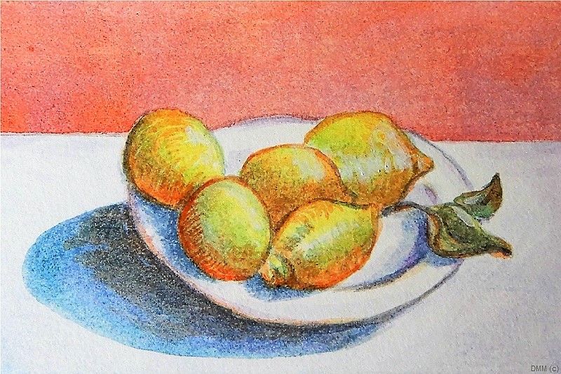 Still Life Yellow Lemons Watercolor Art 4x6