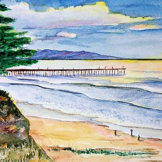 Scenic Pismo Pier Watercolor Art 6x9