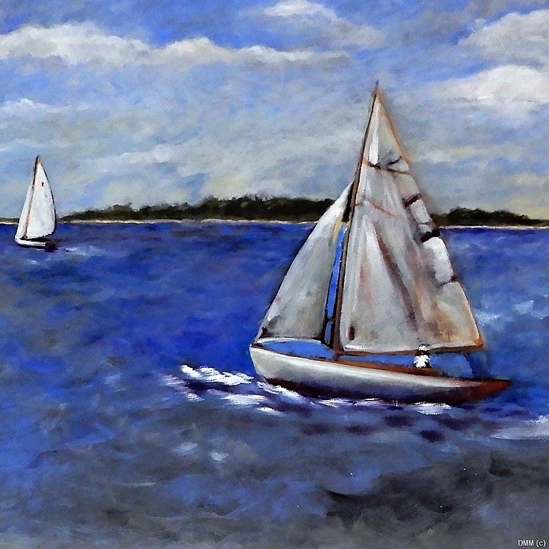 Scenic Sailing oil painting Art 24x24 SQ