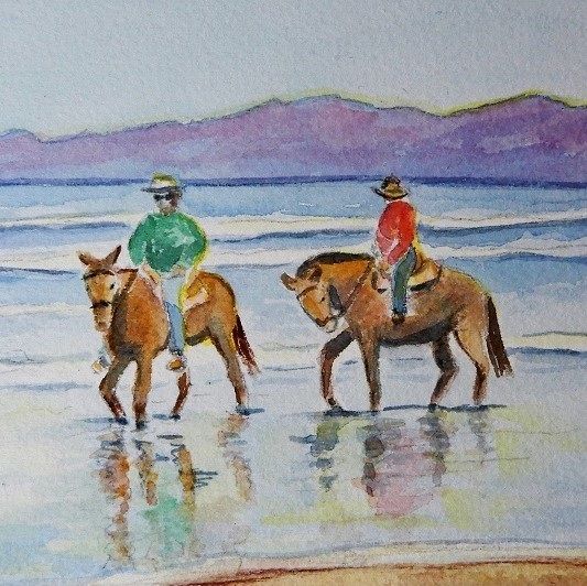 Animal Scenic Horses Beach Watercolor Art 6x9