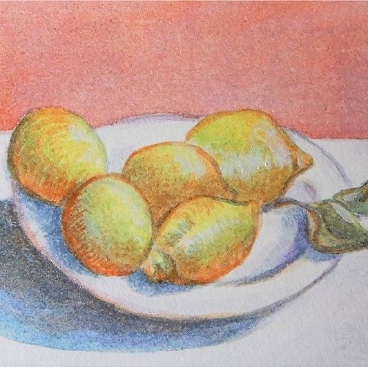 Still Life Lemons Watercolor Art 4x6