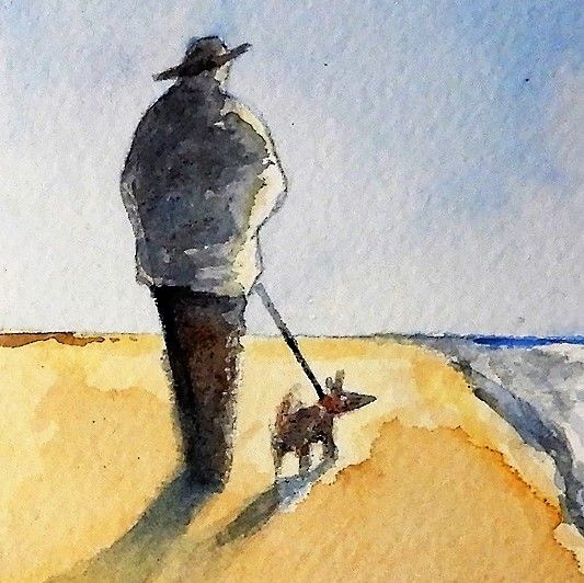 Animal Dog Walking Watercolor Art 3x5