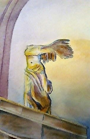 Places Louve Winged Victory of Samothrace Sculpture Watercolor 6x8
